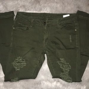 Army green ripped jeans